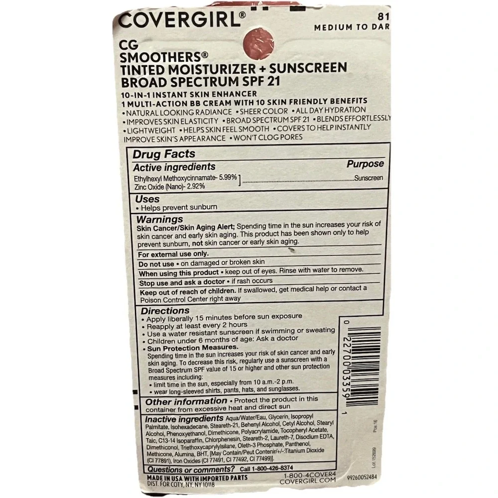 CoverGirl CG Smoothers BB Cream, Medium To Dark # 815 SPF 21, 1.35 fl oz
